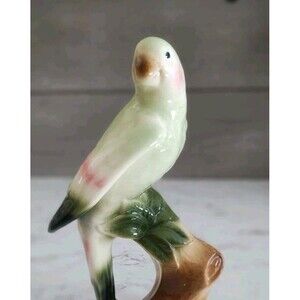 Vintage Royal Copley 8" Parrot Figurine In Green Bird On Limb Figurine